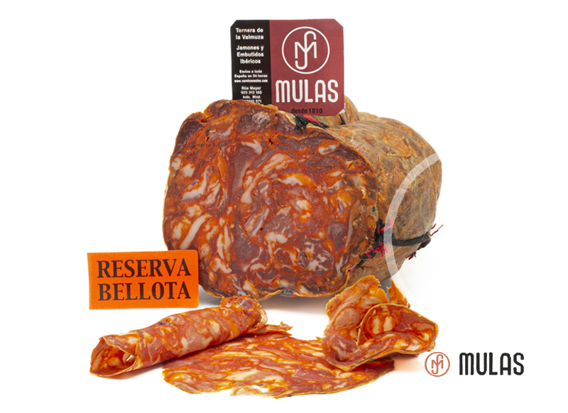 Extra large Iberian chorizo sausage in large intestines